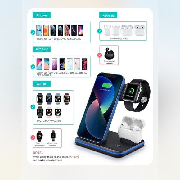 3 in 1 Wireless Charger,Fast Wireless Charging Station for iPhone14 13 12 11/ - Picture 5 of 8